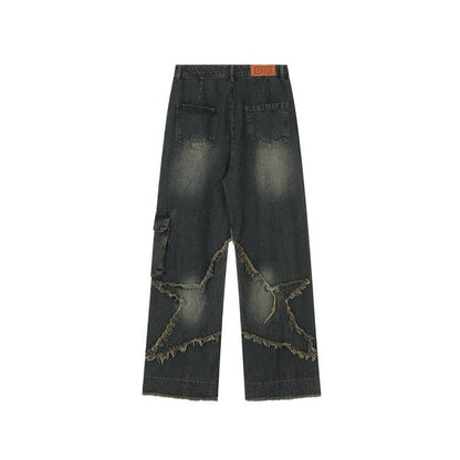Retro Star Frayed Cargo Jeans - Thrashink
