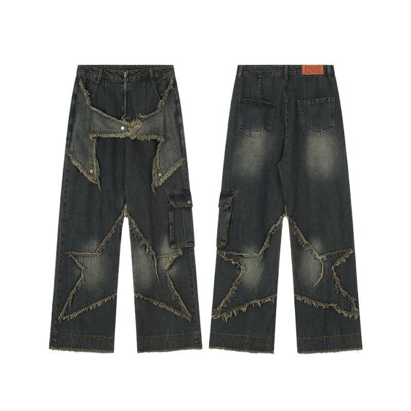 Retro Star Frayed Cargo Jeans - Thrashink