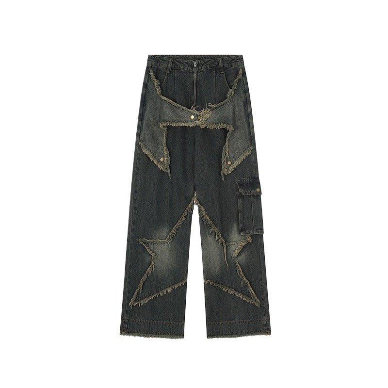 Retro Star Frayed Cargo Jeans - Thrashink
