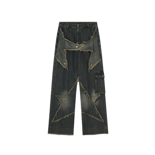 Retro Star Frayed Cargo Jeans - Thrashink