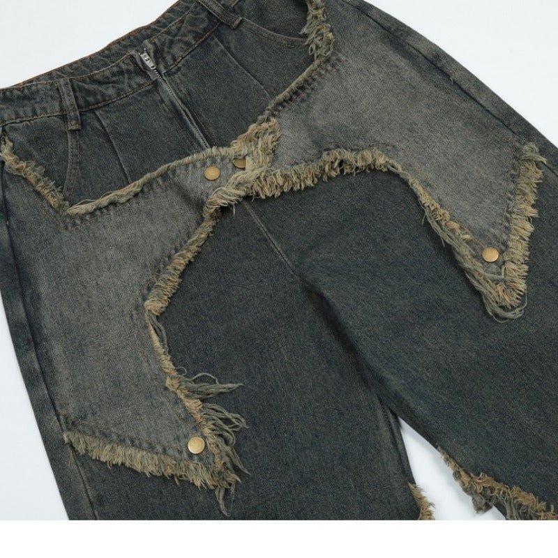 Retro Star Frayed Cargo Jeans - Thrashink