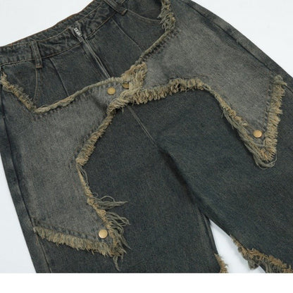 Retro Star Frayed Cargo Jeans - Thrashink