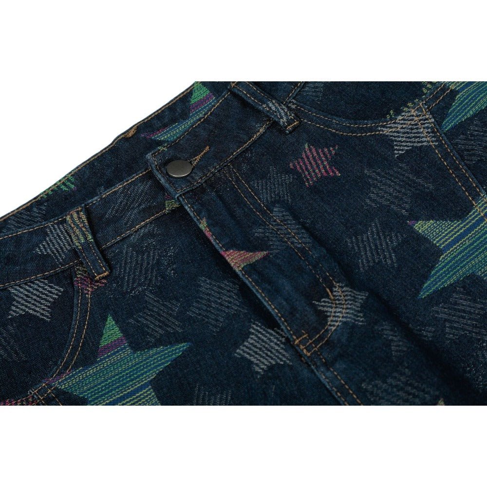 Retro Star Patterned Baggy Jeans - Thrashink