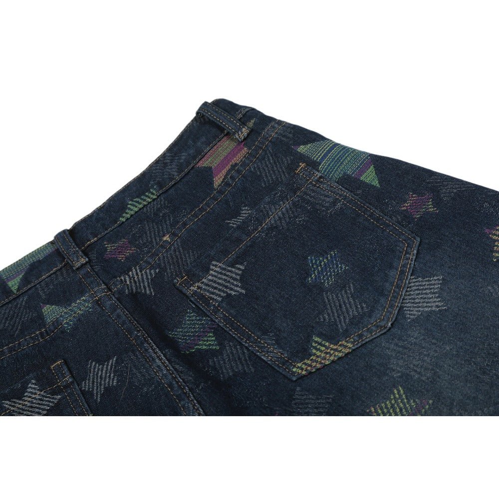 Retro Star Patterned Baggy Jeans - Thrashink