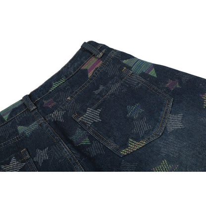 Retro Star Patterned Baggy Jeans - Thrashink