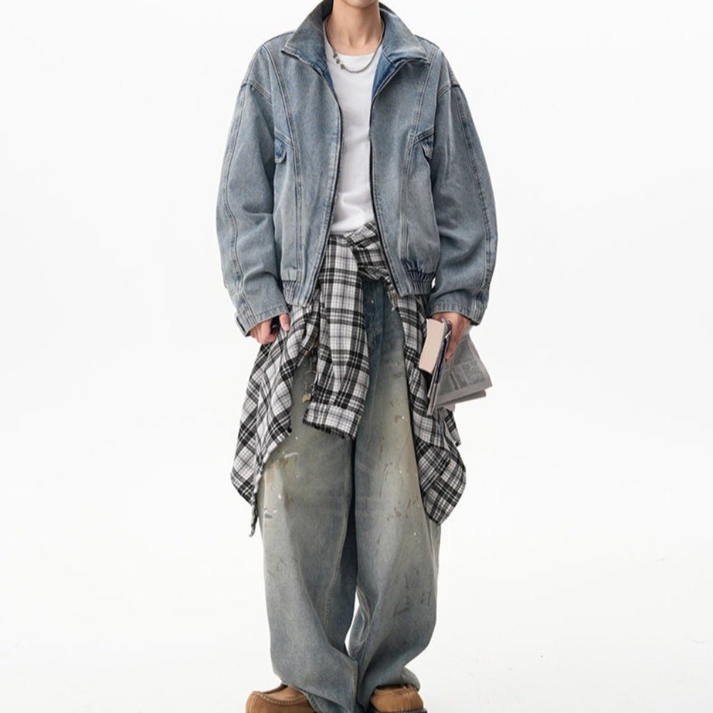 Reverse - split Washed Denim Jacket - Thrashink