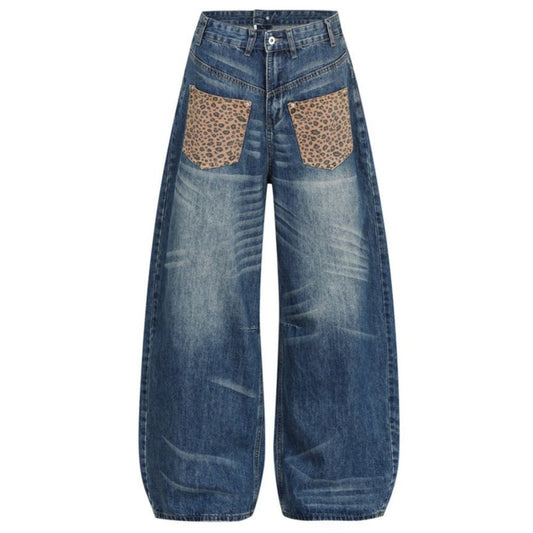 Reverse - wearing Deconstructed Leopard Print Jeans - Thrashink