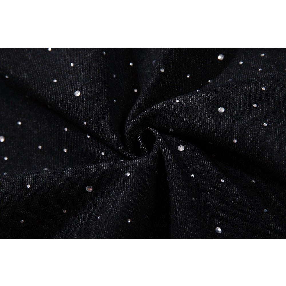 Rhinestone Star Black Wide - Leg Jeans - Thrashink