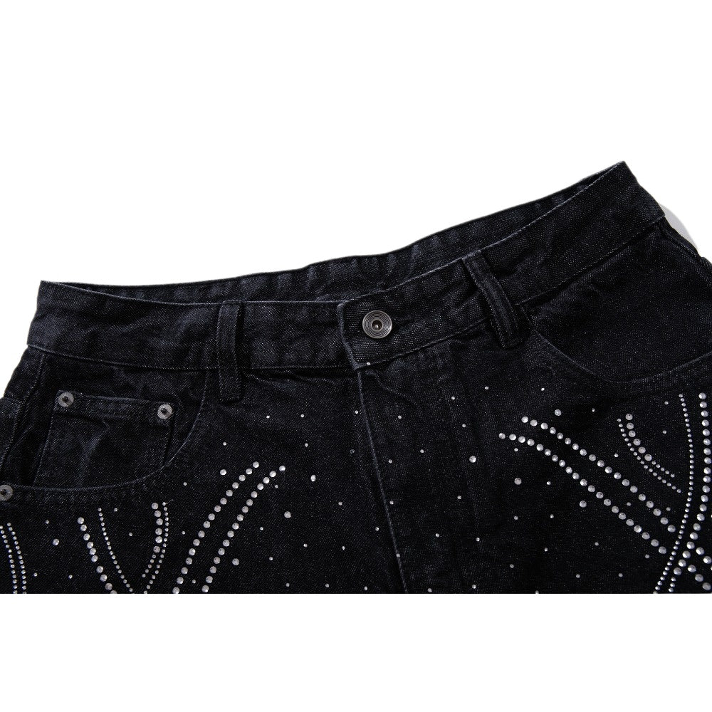 Rhinestone Star Black Wide - Leg Jeans - Thrashink