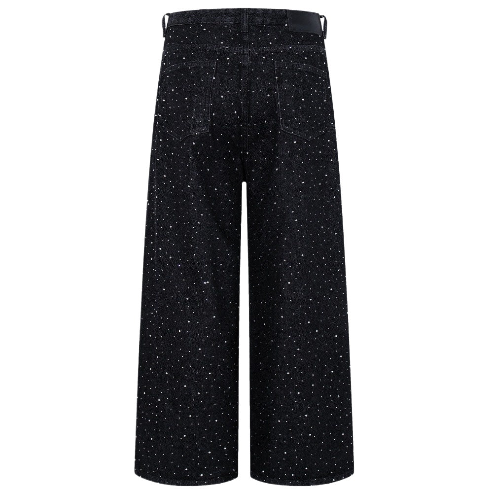 Rhinestone Star Black Wide - Leg Jeans - Thrashink
