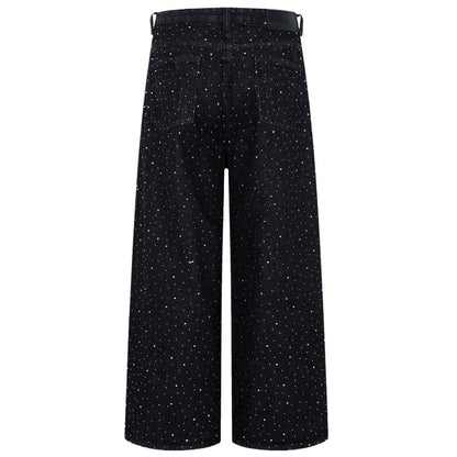 Rhinestone Star Black Wide - Leg Jeans - Thrashink