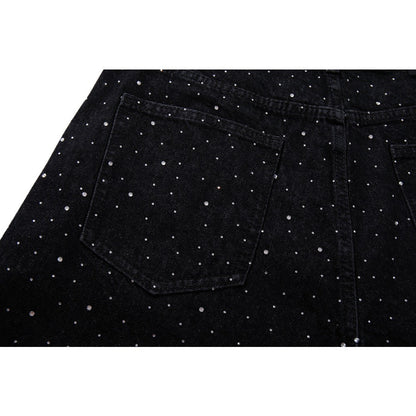 Rhinestone Star Black Wide - Leg Jeans - Thrashink