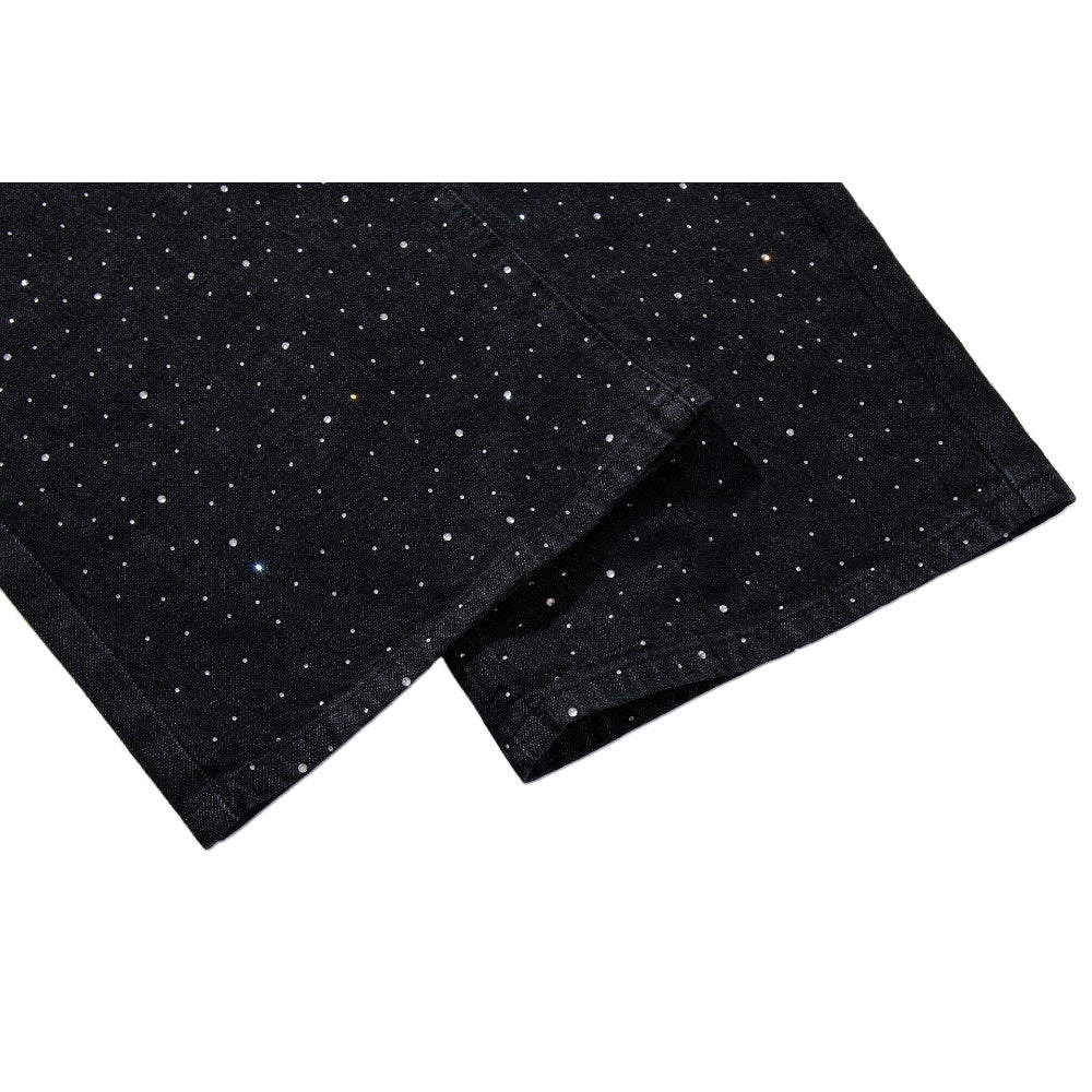 Rhinestone Star Black Wide - Leg Jeans - Thrashink