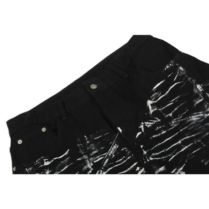 Rhinestone Star & Paint Smear Baggy Jeans - Thrashink