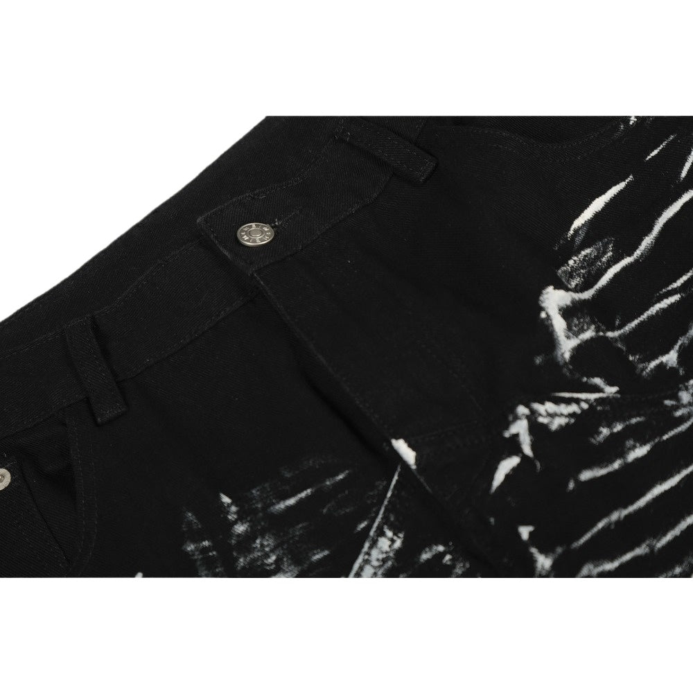 Rhinestone Star & Paint Smear Baggy Jeans - Thrashink