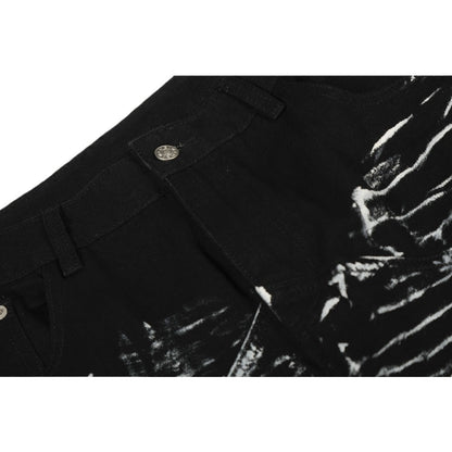 Rhinestone Star & Paint Smear Baggy Jeans - Thrashink