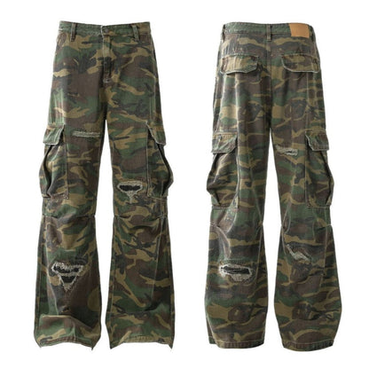 Ripped Camou Cargo Utility Pants - Thrashink