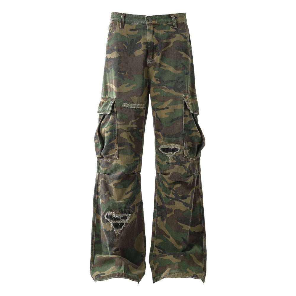 Ripped Camou Cargo Utility Pants - Thrashink