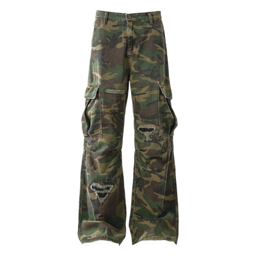 Ripped Camou Cargo Utility Pants - Thrashink