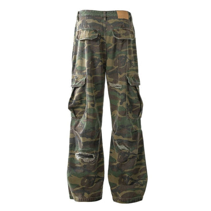 Ripped Camou Cargo Utility Pants - Thrashink