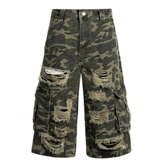 Ripped Camouflage Cargo Shorts - Thrashink