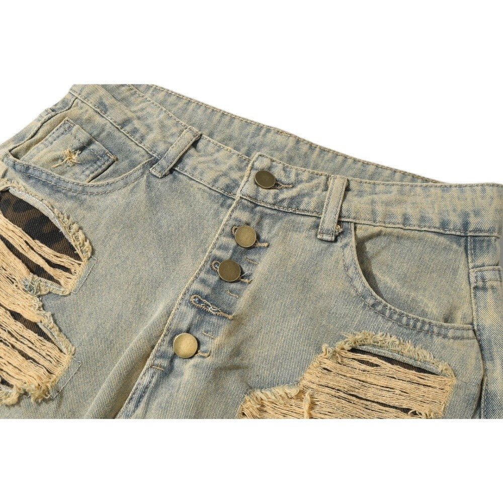 Ripped Leopard Jeans - Thrashink