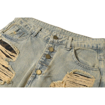 Ripped Leopard Jeans - Thrashink