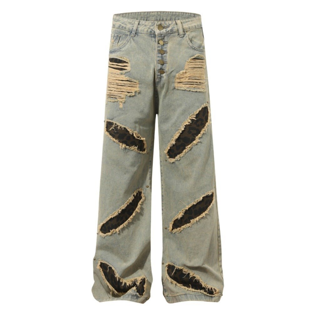 Ripped Leopard Jeans - Thrashink