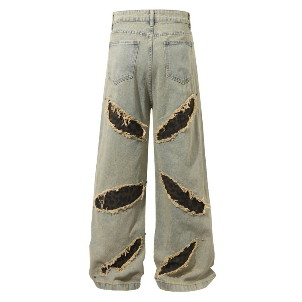 Ripped Leopard Jeans - Thrashink
