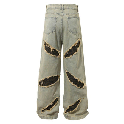 Ripped Leopard Jeans - Thrashink