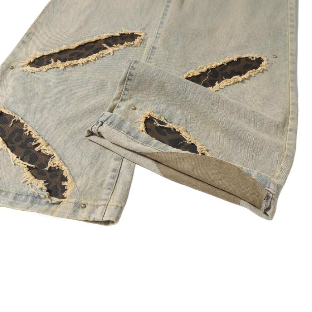 Ripped Leopard Jeans - Thrashink