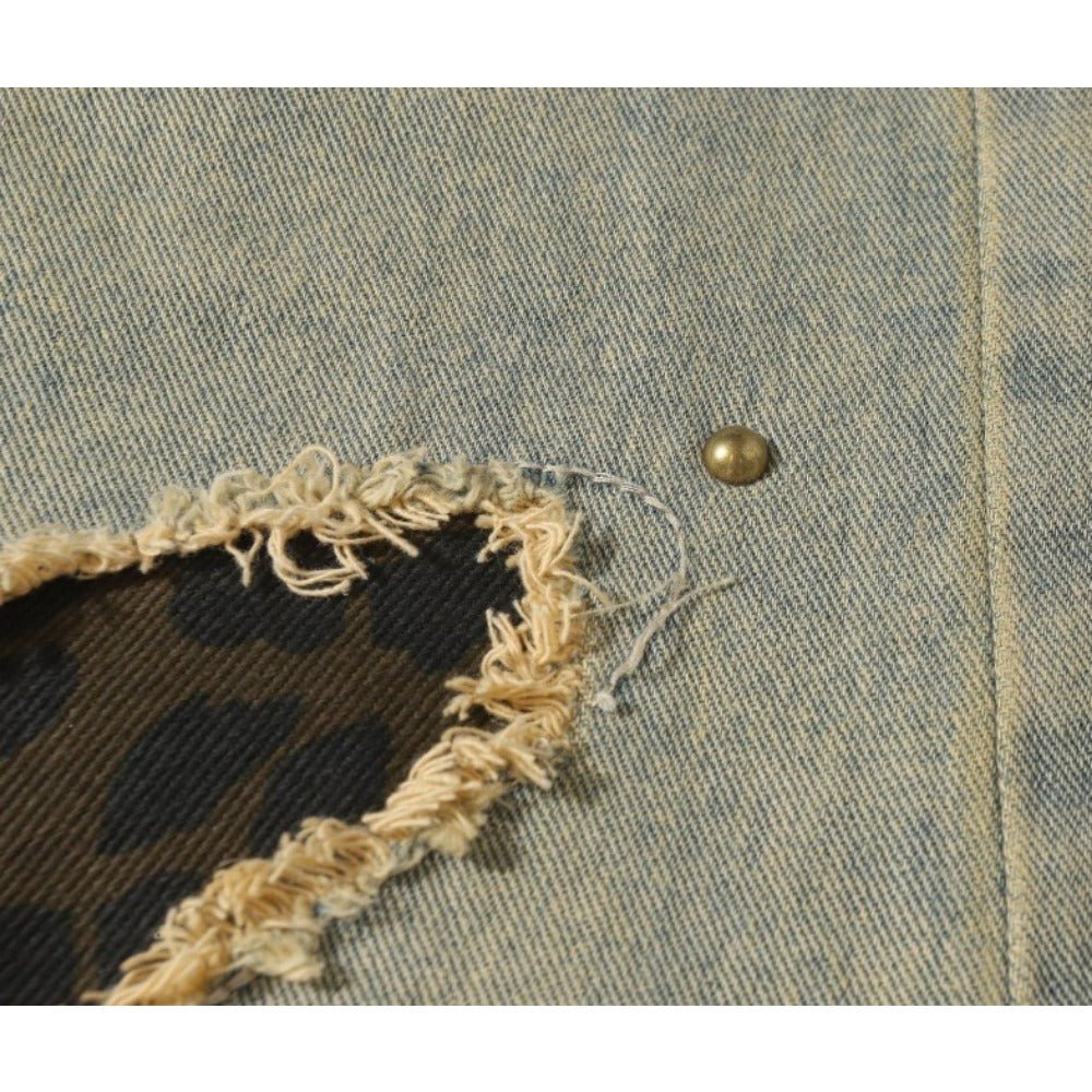 Ripped Leopard Jeans - Thrashink