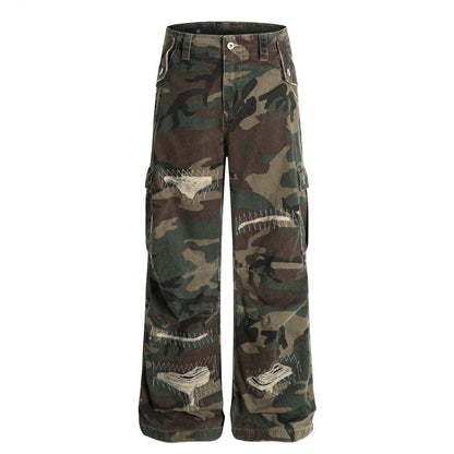 Ripped & Repaired Camo Cargo Pants - Thrashink