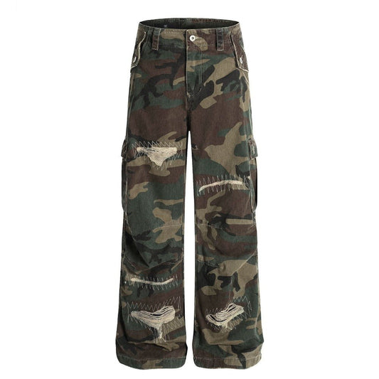 Ripped & Repaired Camo Cargo Pants - Thrashink
