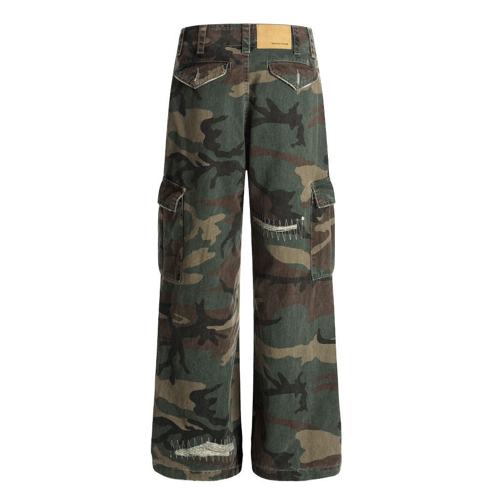 Ripped & Repaired Camo Cargo Pants - Thrashink