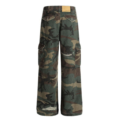 Ripped & Repaired Camo Cargo Pants - Thrashink