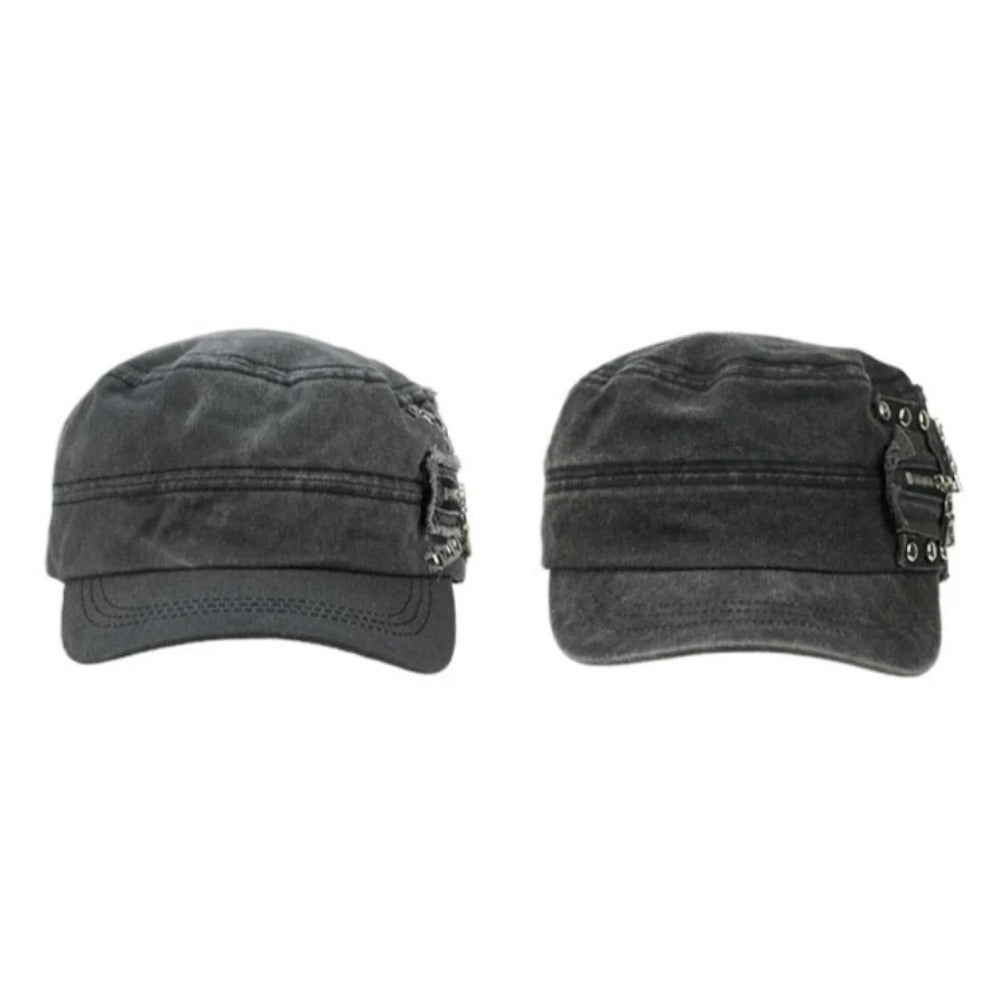 Rivet Zip Patchwork Denim Cap - Thrashink