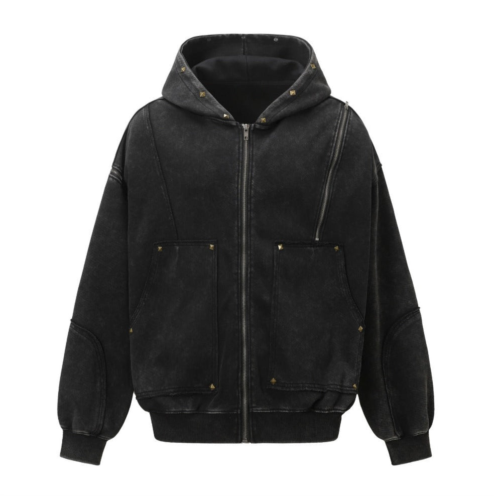 Riveted Washed Hooded Jacket - Thrashink