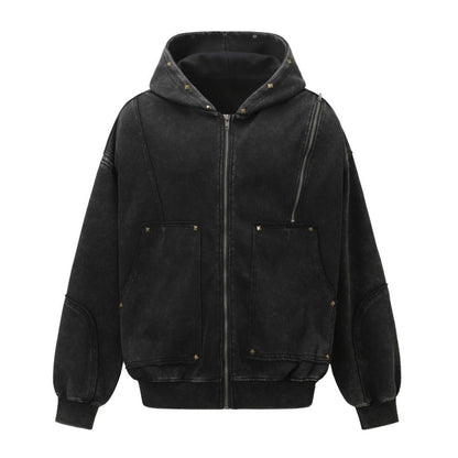 Riveted Washed Hooded Jacket - Thrashink