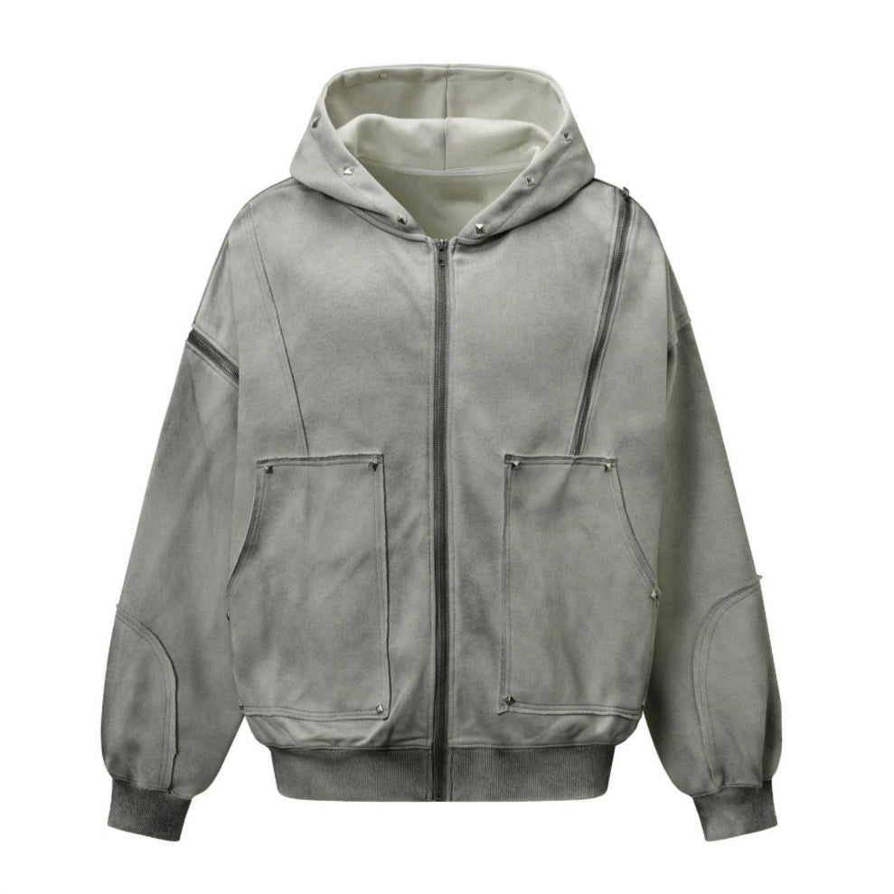 Riveted Washed Hooded Jacket - Thrashink