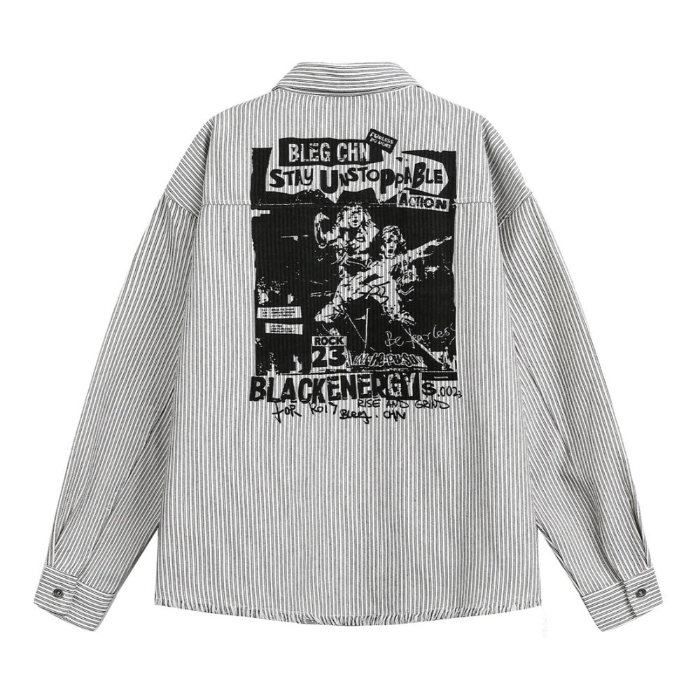 Rocker Print Stripe Shirt - Thrashink