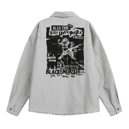 Rocker Print Stripe Shirt - Thrashink