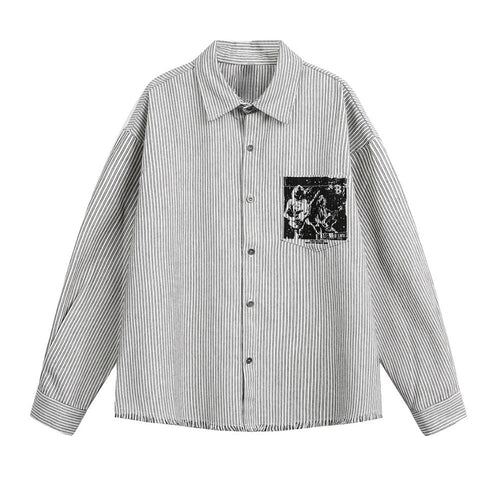 Rocker Print Stripe Shirt - Thrashink