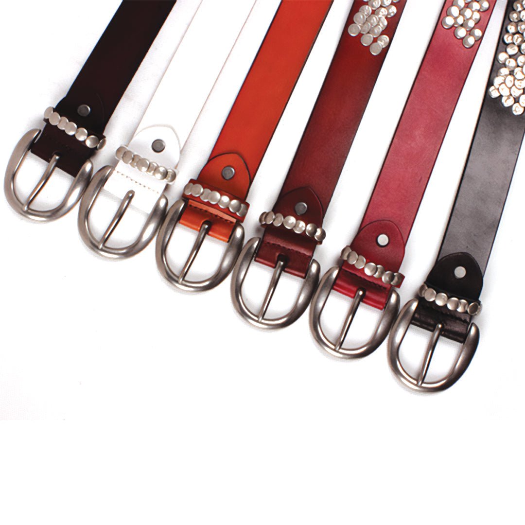 Round Rivet Leather Belt - Thrashink