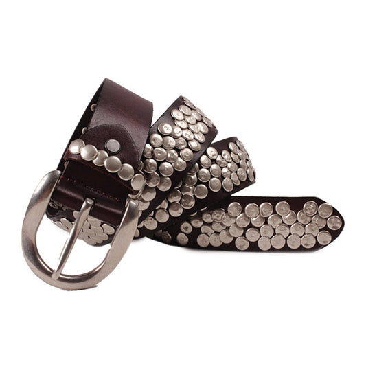 Round Rivet Leather Belt - Thrashink