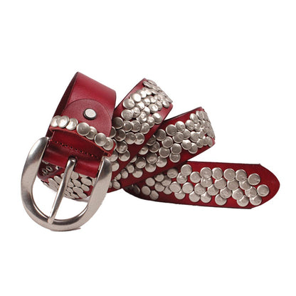 Round Rivet Leather Belt - Thrashink