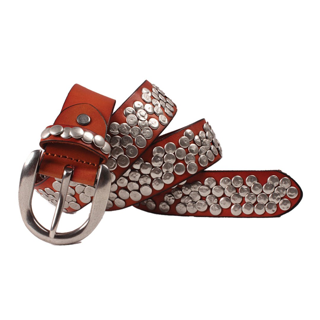 Round Rivet Leather Belt - Thrashink