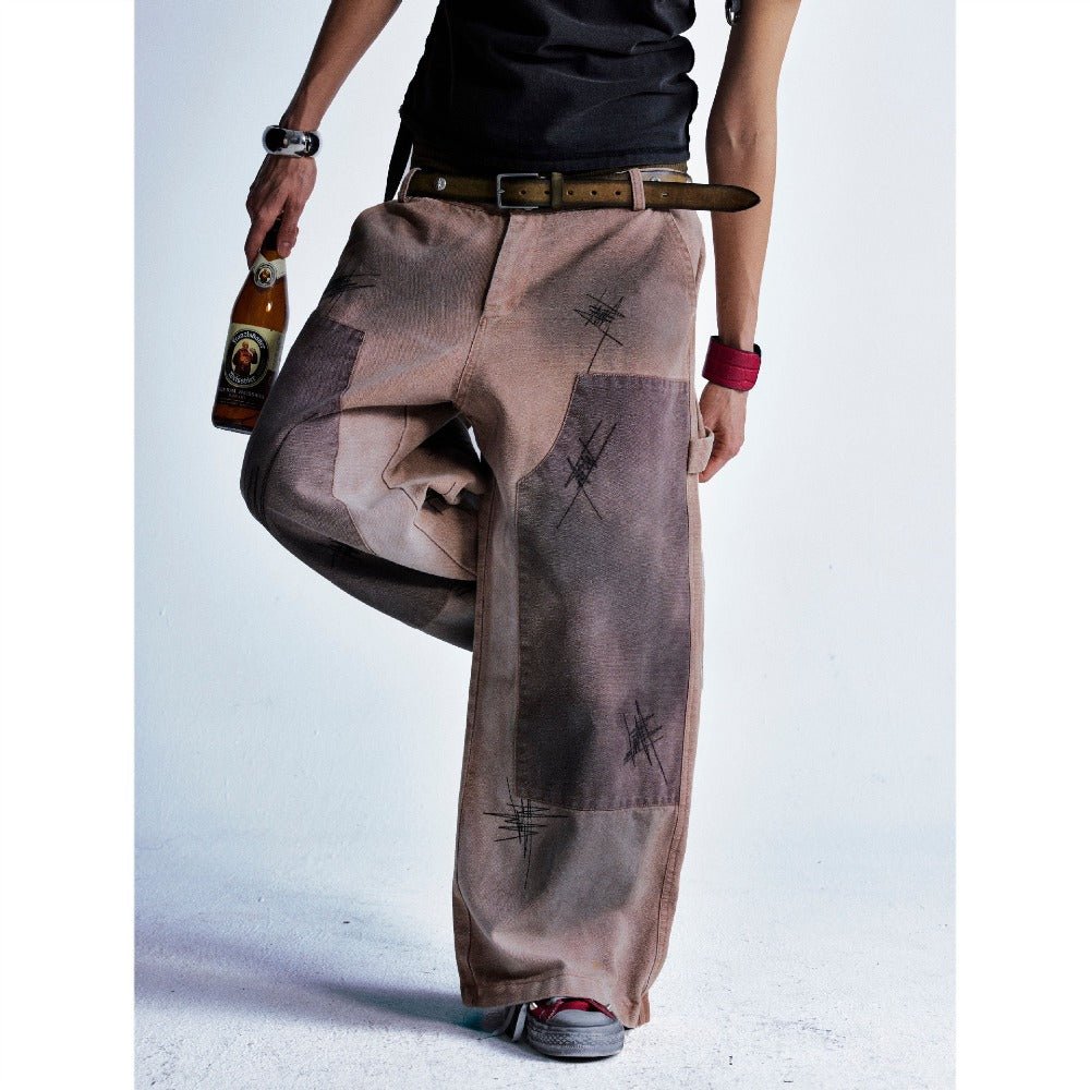 Scratched Patchwork Cargo Pants - Thrashink