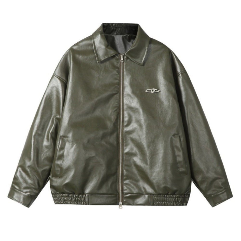 Shiny Lapel Collar PU Leather Jacket - Thrashink