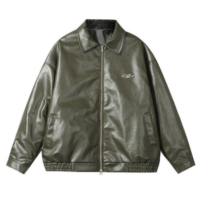 Shiny Lapel Collar PU Leather Jacket - Thrashink